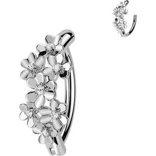 Belly Button Piercing cubic zirconia centered flowers Clicker