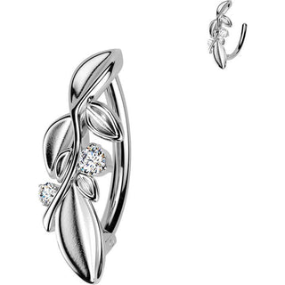 Belly Button Piercing leafy vine and 2 cubic zirconias Clicker