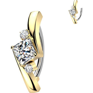 Belly Button Piercing princess cut and round cubic zirconias Clicker
