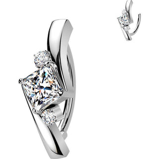 Belly Button Piercing princess cut and round cubic zirconias Clicker