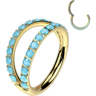 Titanium Ring double hoop turquoise Segment