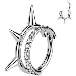 Titanium Ring double hoop spikes zirconia Segment