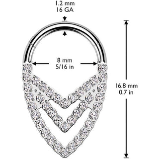 Titanio Anello Piercing tripple chevron Segment