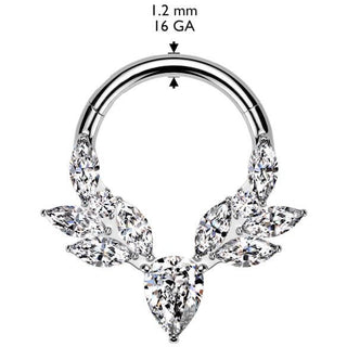 Titanio Anello Piercing Vino taglio marquise zirconi Segment