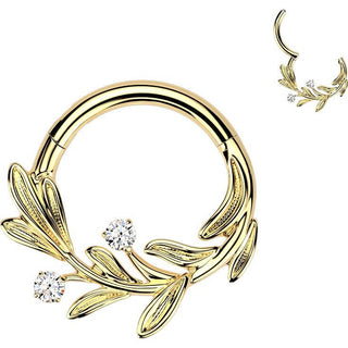 Titanium Ring olive leaf cubic zirconia Clicker