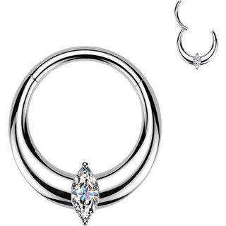 Titanium Ring wide marquise cubic zirconia center Clicker