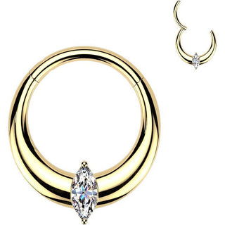 Titanium Ring wide marquise cubic zirconia center Clicker