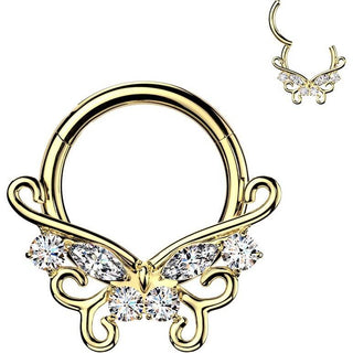 Titanium Ring filigree butterfly cubic zirconia Clicker