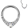 Titanium Ring faceted teardrop cubic zirconia center Clicker