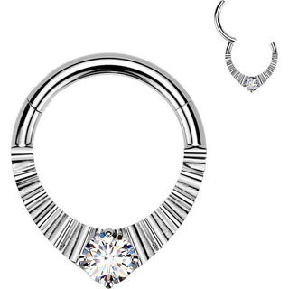Titanium Ring faceted teardrop cubic zirconia center Clicker