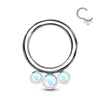 Titanio Anello Piercing Argento con 3 sfere di opale Clicker