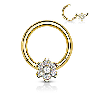 Titanium Ring Flower Zirconia Clicker