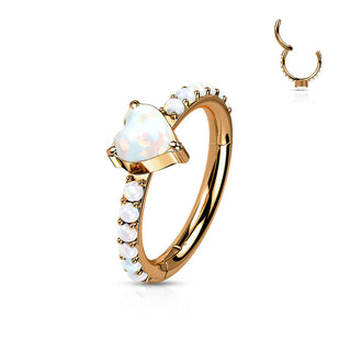 Titanio Anello Piercing Cuore di Opale Clicker