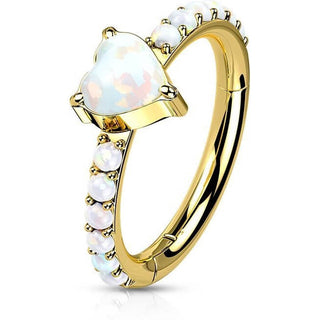 Titanio Anello Piercing Cuore di Opale Clicker