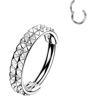Titanium Ring double lined pyramid cuts Clicker