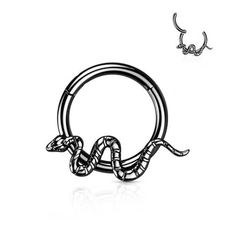 Titanio Anello Piercing Serpente d´argento Clicker