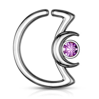 Anello Piercing  Luna con zircone Pieghevole