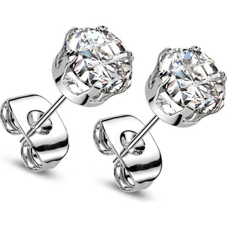 Stud Earring 316L Earring Multi Faceted Round Grid Gem 1 Pair