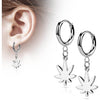 Earring 316L Hinged Hoop Earring Pot Leaf Dangle 1 Pair Clicker