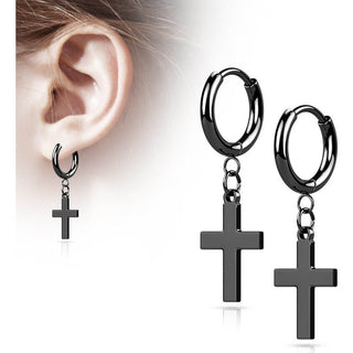 Earring 316L Hinged Hoop Earring Cross Dangle 1 Pair Clicker