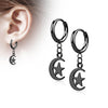 Earring 316L Hinged Hoop Earring Moon and Star Dangle 1 Pair Clicker