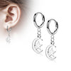 Earring 316L Hinged Hoop Earring Moon and Star Dangle 1 Pair Clicker