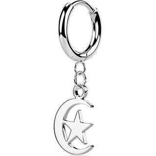 Earring 316L Hinged Hoop Earring Moon and Star Dangle 1 Pair Clicker