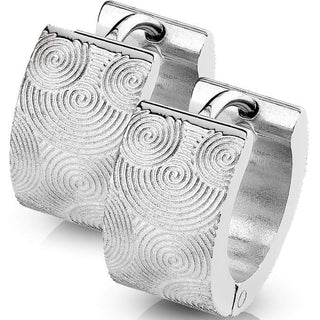 Earring 316L Hoop Earrings with Brushed Steel Grooved Spirals 1 Pair Clicker