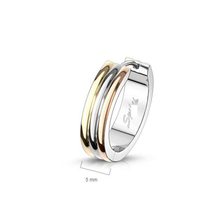 Hoop Earring 316L Hinge Action Hoop Earrings Triple Dome 3 Tone 1 Pair
