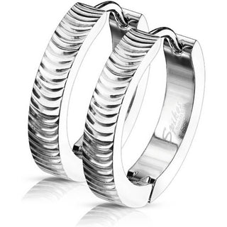 Earring 316L Hinge Action Hoop Earrings Grooved Arcs 1 Pair Clicker