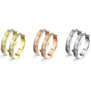 Earring 316L Hinge Action Hoop Earrings Grooved Arcs 1 Pair Clicker