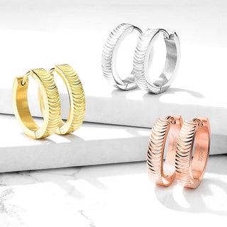 Earring 316L Hinge Action Hoop Earrings Grooved Arcs 1 Pair Clicker