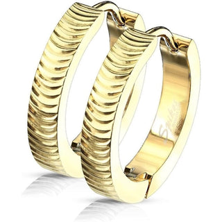 Earring 316L Hinge Action Hoop Earrings Grooved Arcs 1 Pair Clicker