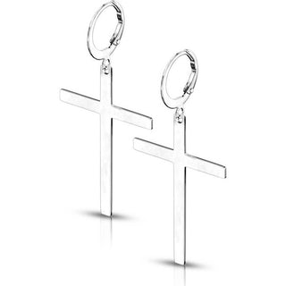 Earring 316L Hoop Earrings with Cross Dangle 1 Pair Clicker
