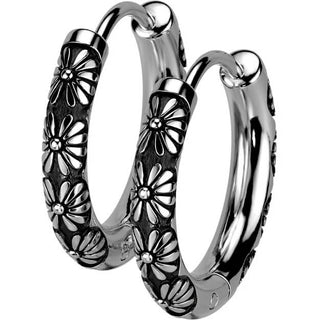 Earring 316L Hinged Hoop Earrings Flower Casting 1 Pair Clicker