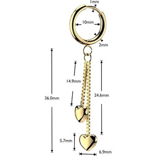 Earring 3d heart dangle 1 pair