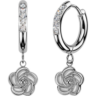 Earring Flower Dangle Zirconia 1 Pair