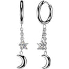 Earring Moon And Zirconia Star Chain Dangle 1 Pair