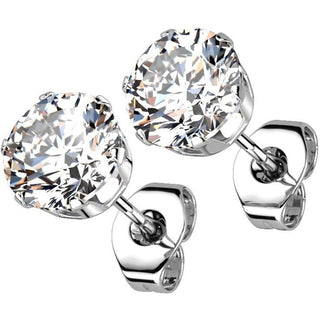 Stud Earring 316L Round Cubic Zirconia Stud Earring 1 Pair
