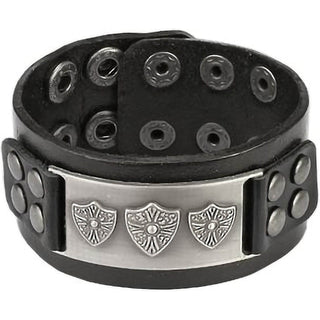 Bracelet Black Leather Bracelet Royal Shield Buckle Studs