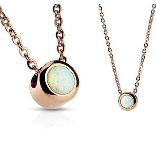Necklace 316L Pendant with Chain IP Plated Bezeled White Opal Set