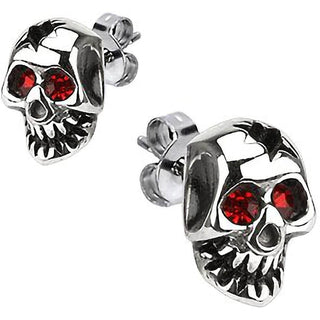 Stud Earring 316L Stud Earring Cracked Skull Red Cubic Zirconia Eyes 1 Pair