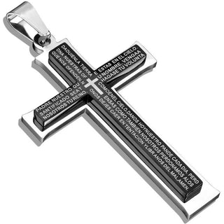 Croce argento e nero con Padre Nostro in spagnolo