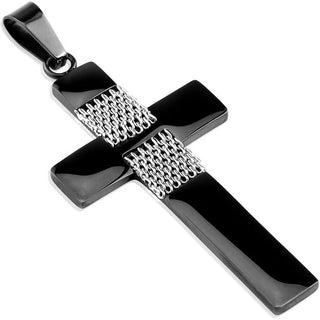 Croce nera con catene argento