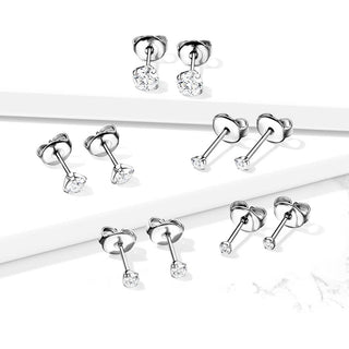 Titanium Stud Earring Titan Earring Studs Press Cut Martini Setting Cubic Zirconia 1 Pair