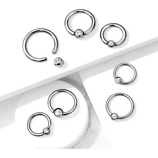 Titanium Ring Ball Zirconia Silver Bendable