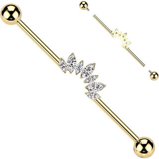Titanium Industrial Barbell 7 zirconias marquise cut Internally Threaded