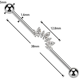 Titanium Industrial Barbell 7 zirconias marquise cut Internally Threaded