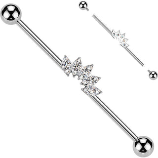 Titanium Industrial Barbell 5 zirconias marquise cut Internally Threaded