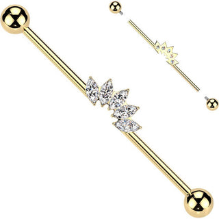 Titanium Industrial Barbell 5 zirconias marquise cut Internally Threaded